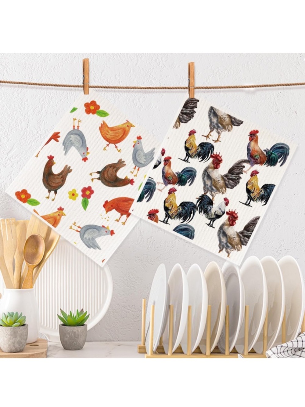Kitchen Rooster Swedish Dishcloths - Set of 2 (Multicolor)
